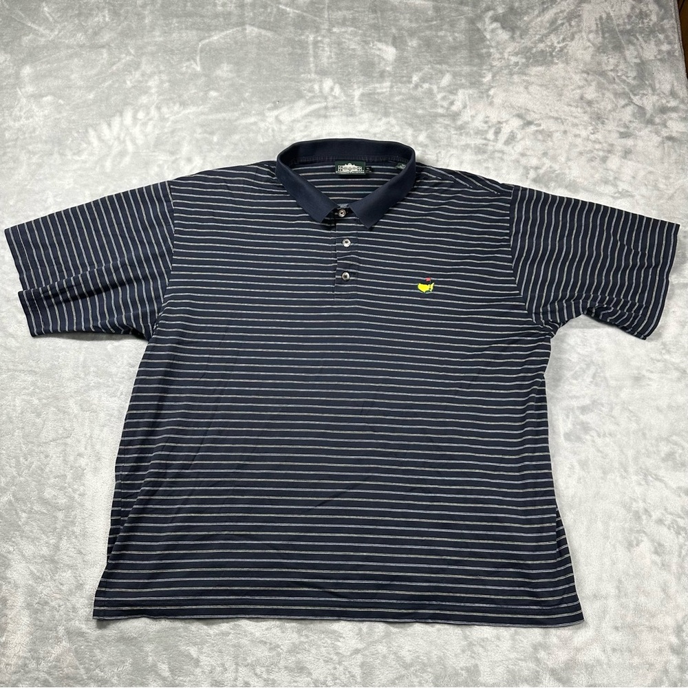 Masters Clubhouse Collection Polo Shirt XL Navy Stripe 100% Cotton Made In Italy